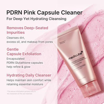 medicube PDRN Pink Glutathione Capsule Foam Cleanser — Hydrating Daily Face Wash for Pore Care & Even Tone